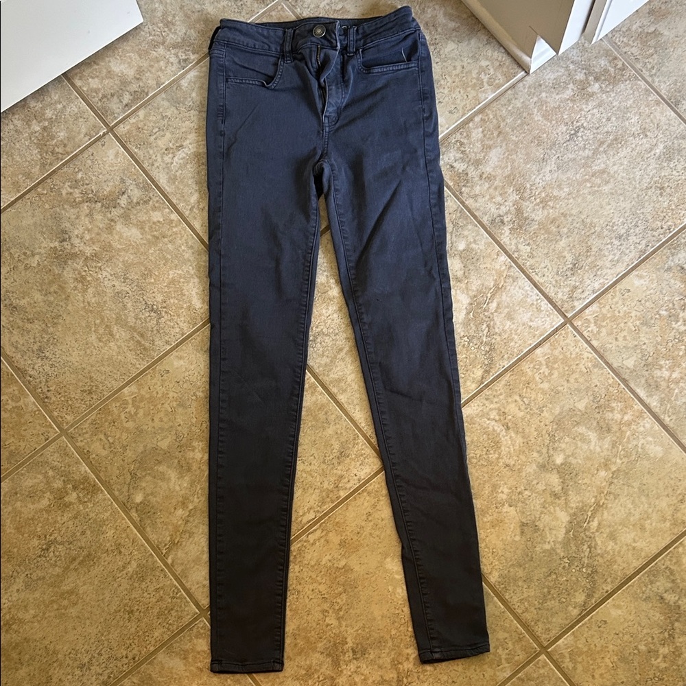 American Eagle Women’s Navy Gray High Rise Jegging size 2 X-Long